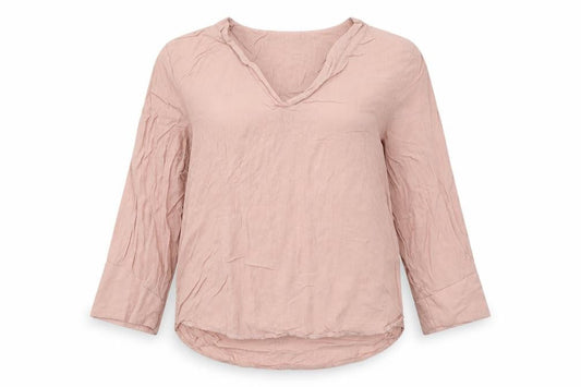 Front view of Object women’s pink viscose basic blouse, size UK 8, v-neck