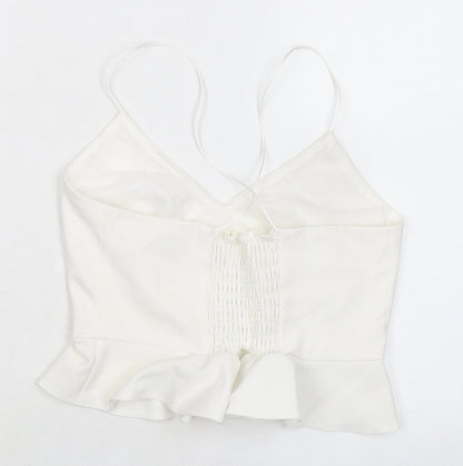 River Island Womens White Polyester Cropped Tank Size 8 V-Neck