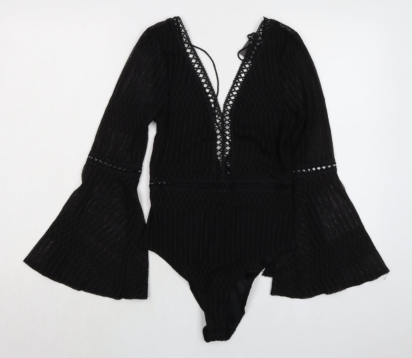 Misspap Womens Black 100% Polyester Bodysuit One-Piece Size S Snap