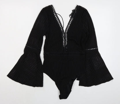 Misspap Womens Black 100% Polyester Bodysuit One-Piece Size S Snap