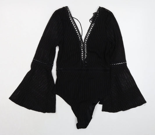 Misspap Womens Black 100% Polyester Bodysuit One-Piece Size S Snap