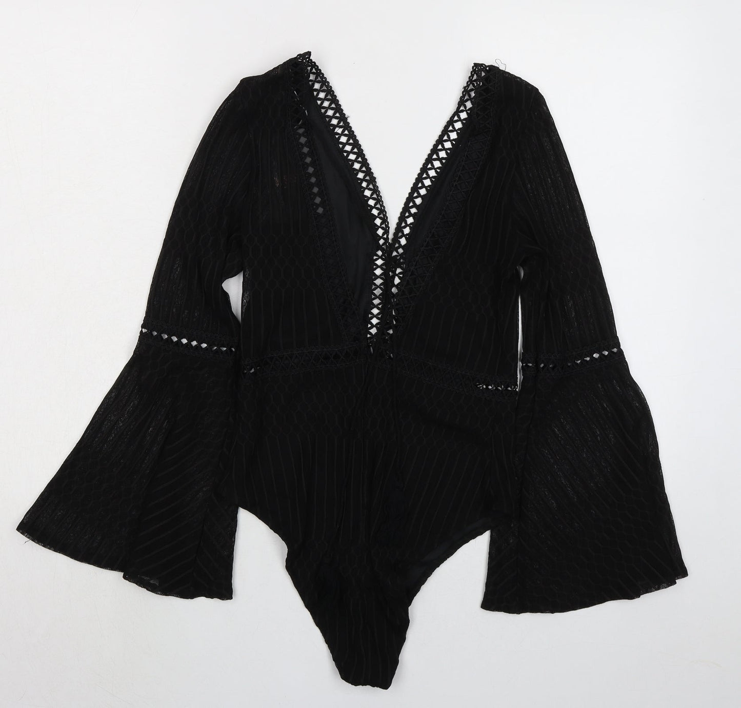 Misspap Womens Black 100% Polyester Bodysuit One-Piece Size S Snap