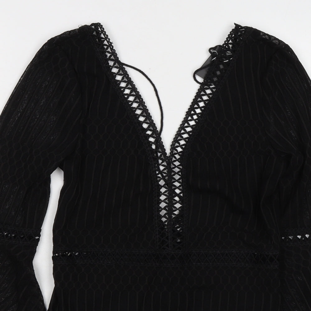 Misspap Womens Black 100% Polyester Bodysuit One-Piece Size S Snap