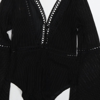 Misspap Womens Black 100% Polyester Bodysuit One-Piece Size S Snap