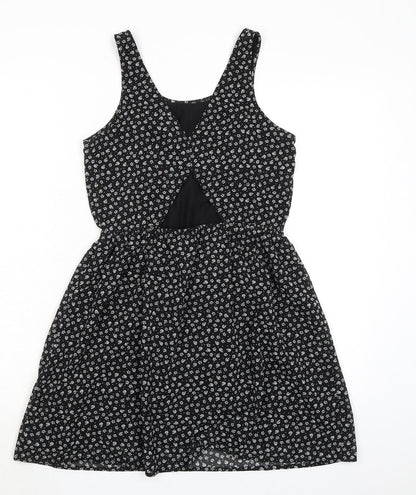 Divided by H&M Womens Black Geometric Polyester Tank Dress Size 8 Scoop Neck Pullover