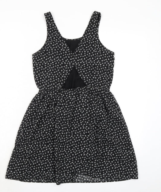 Divided by H&M Womens Black Geometric Polyester Tank Dress Size 8 Scoop Neck Pullover