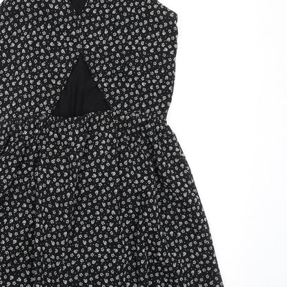 Divided by H&M Womens Black Geometric Polyester Tank Dress Size 8 Scoop Neck Pullover