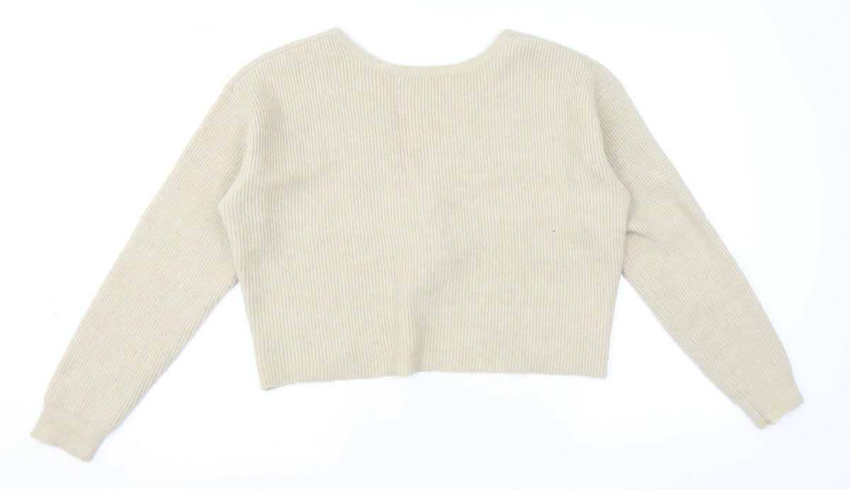 JustFab Womens Beige Round Neck Acrylic Pullover Jumper Size L