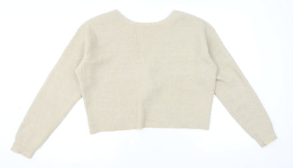 JustFab Womens Beige Round Neck Acrylic Pullover Jumper Size L