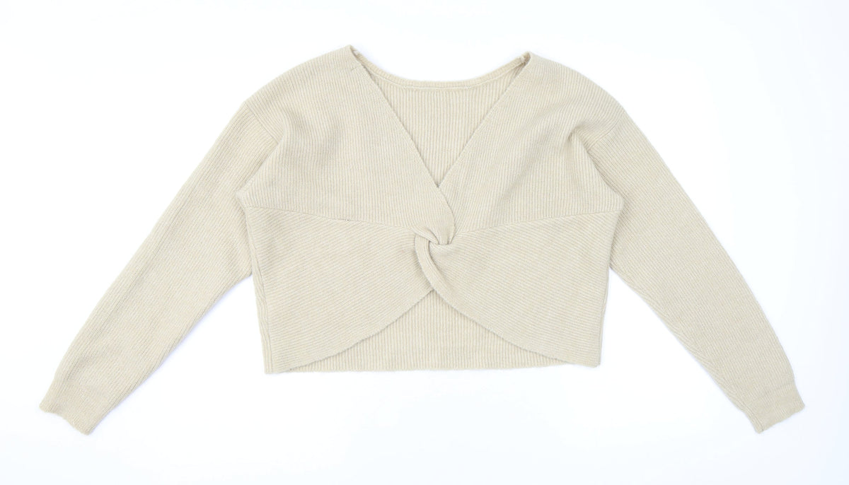 JustFab Womens Beige Round Neck Acrylic Pullover Jumper Size L