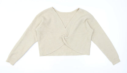 JustFab Womens Beige Round Neck Acrylic Pullover Jumper Size L
