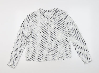 Marks and Spencer Womens White Polka Dot Viscose Basic Button-Up Size 10 Round Neck
