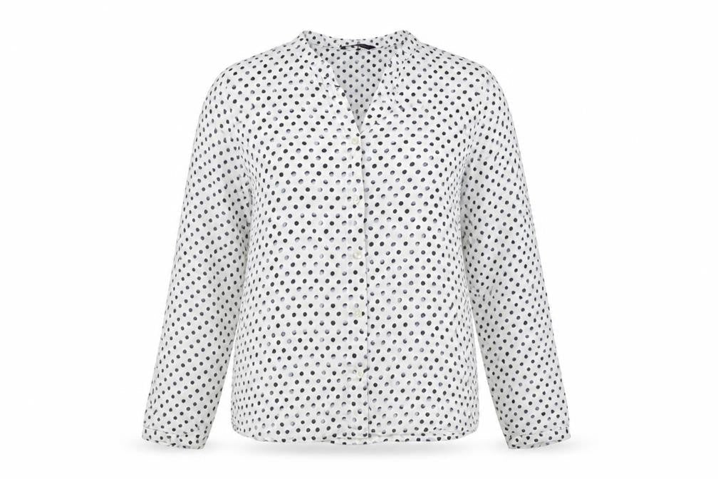 Marks and Spencer Womens White Polka Dot Viscose Basic Button-Up Size 10 Round Neck