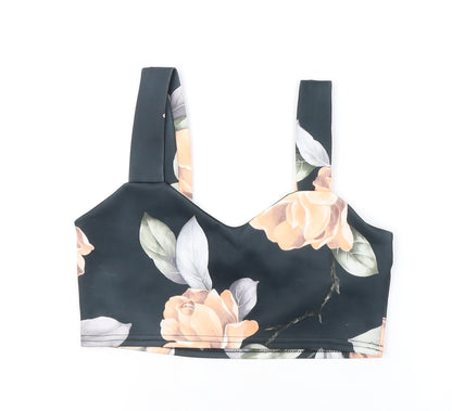 Boohoo Womens Black Floral Polyester Cropped Tank Size 10 V-Neck