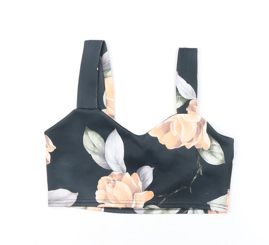 Boohoo Womens Black Floral Polyester Cropped Tank Size 10 V-Neck