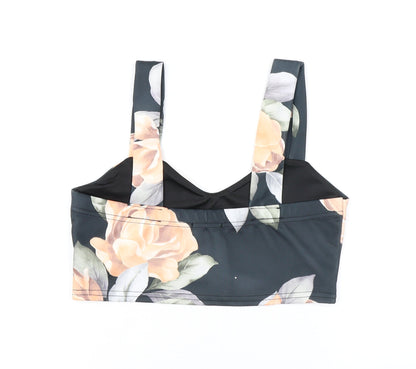 Boohoo Womens Black Floral Polyester Cropped Tank Size 10 V-Neck