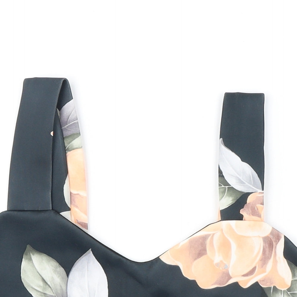 Boohoo Womens Black Floral Polyester Cropped Tank Size 10 V-Neck