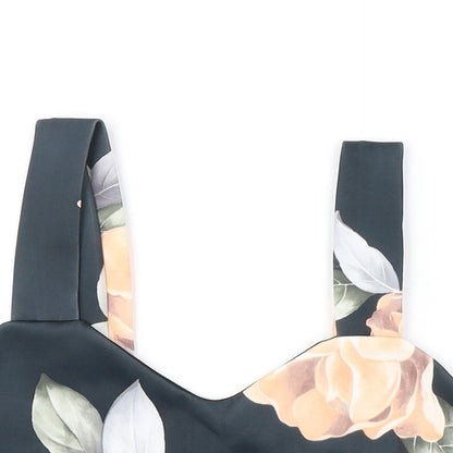 Boohoo Womens Black Floral Polyester Cropped Tank Size 10 V-Neck