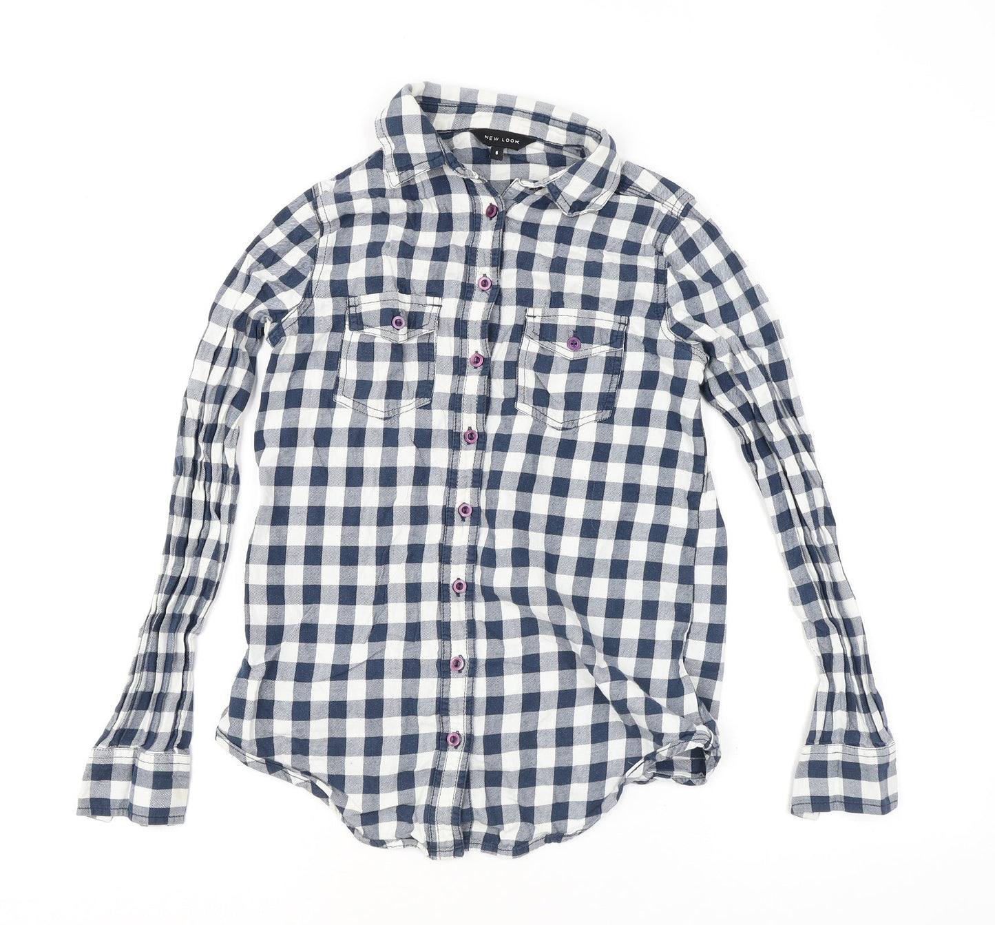 Womens UK Size 6 New Look Blue Basic Button-Up