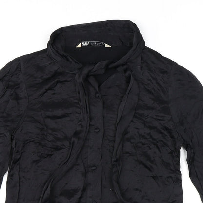 Womens UK Size S Zara Black Basic Button-Up