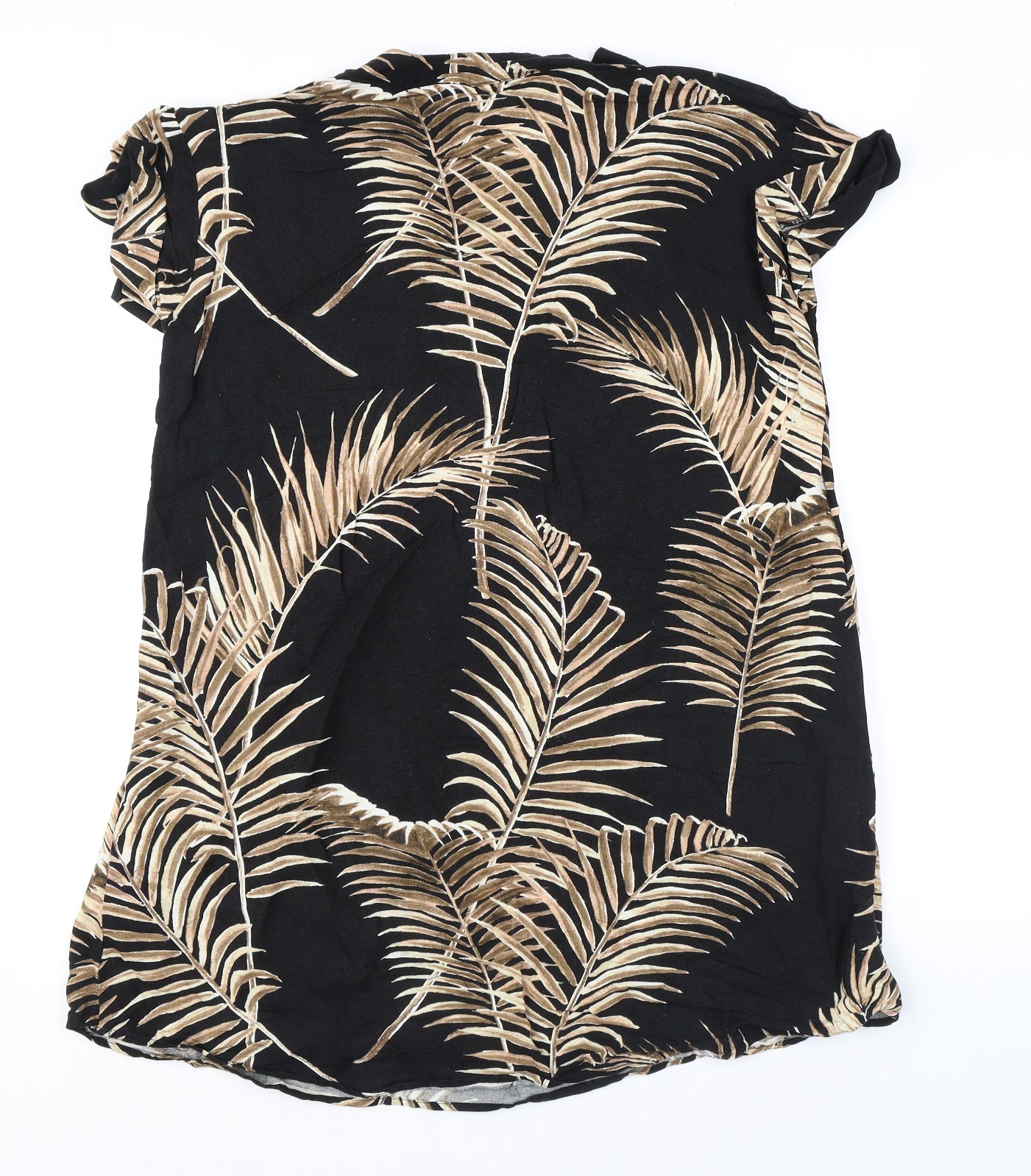 H&M Womens Black Geometric Linen T-Shirt Dress Size 8 V-Neck Pullover