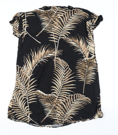 H&M Womens Black Geometric Linen T-Shirt Dress Size 8 V-Neck Pullover