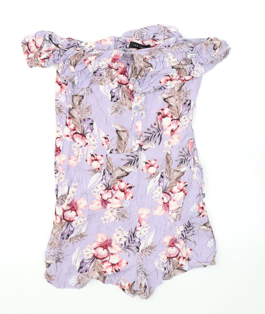New Look Womens Purple Floral Viscose Playsuit One-Piece Size 10 L3 in Zip