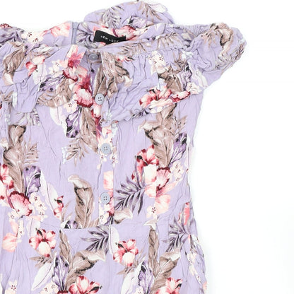 New Look Womens Purple Floral Viscose Playsuit One-Piece Size 10 L3 in Zip