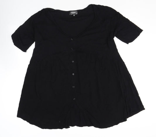 Womens UK Size 14 Missguided Black Basic Button-Up