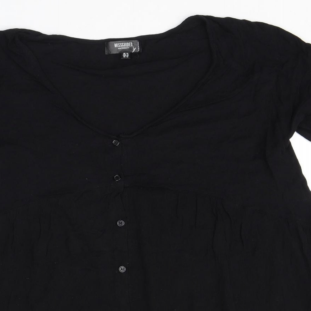 Womens UK Size 14 Missguided Black Basic Button-Up