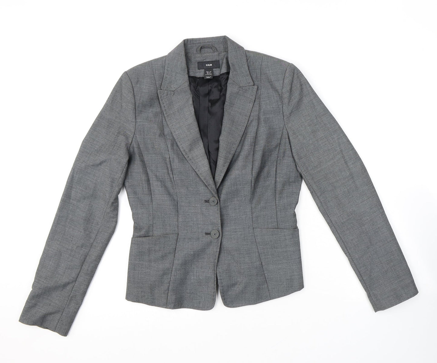 H&M Womens Grey Geometric Polyester Jacket Suit Jacket Size 10