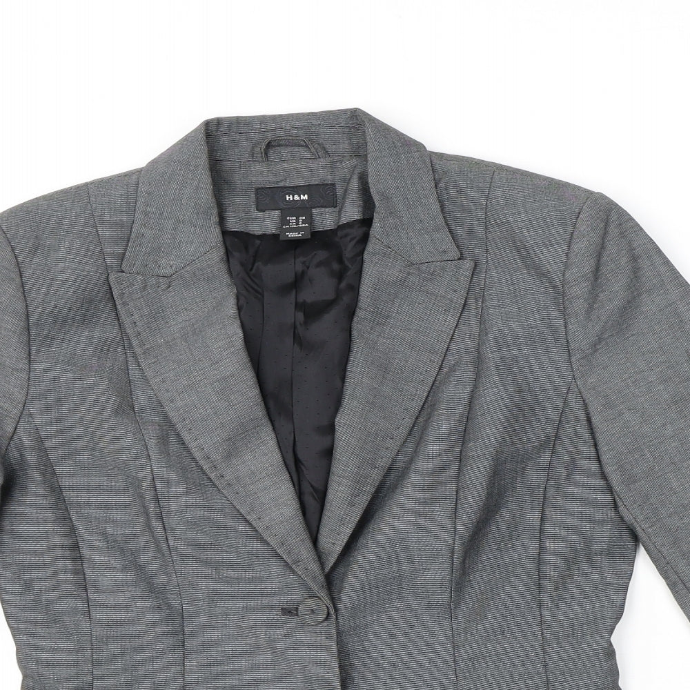 H&M Womens Grey Geometric Polyester Jacket Suit Jacket Size 10