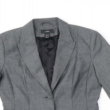 H&M Womens Grey Geometric Polyester Jacket Suit Jacket Size 10