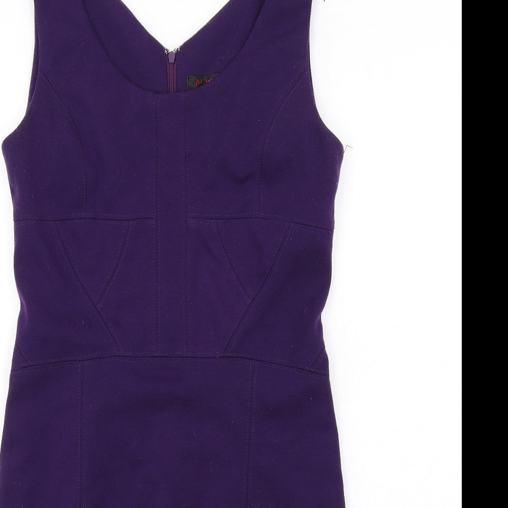 Pinkiss Womens Purple Polyester Pencil Dress Size 12 Scoop Neck Zip