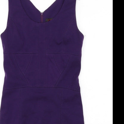 Pinkiss Womens Purple Polyester Pencil Dress Size 12 Scoop Neck Zip