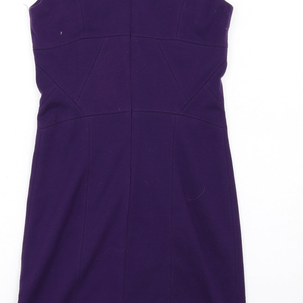 Pinkiss Womens Purple Polyester Pencil Dress Size 12 Scoop Neck Zip