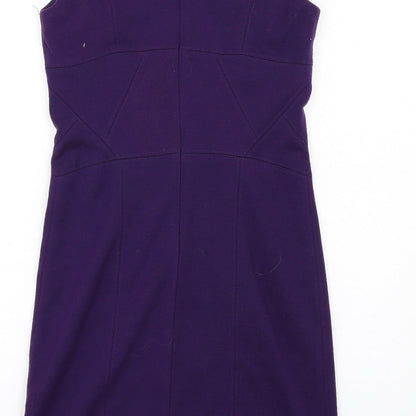 Pinkiss Womens Purple Polyester Pencil Dress Size 12 Scoop Neck Zip