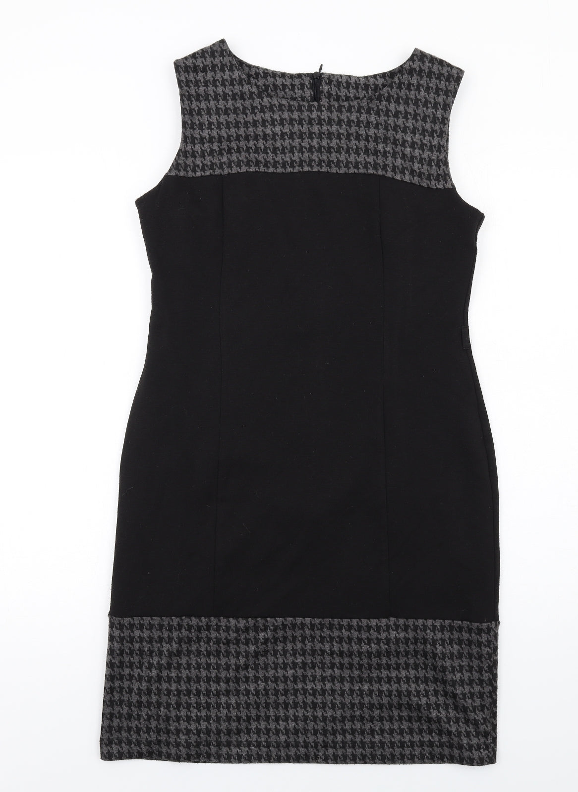 BHS Womens Black Geometric Polyester Shift Size 12 Boat Neck Zip