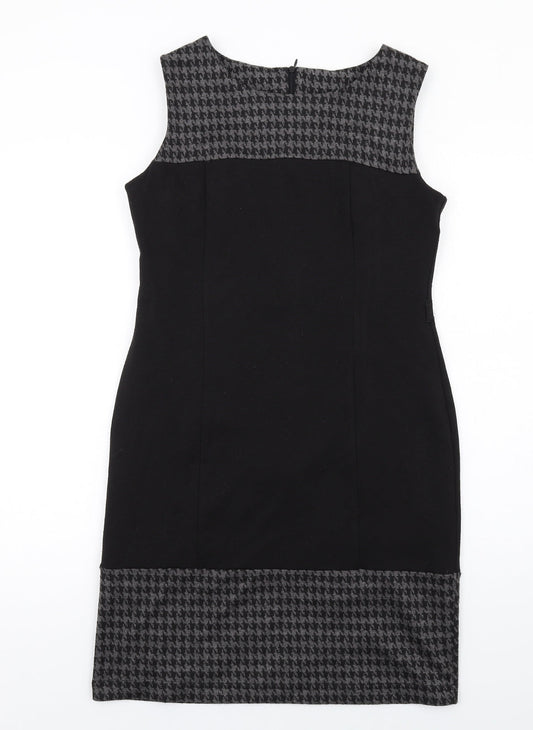 BHS Womens Black Geometric Polyester Shift Size 12 Boat Neck Zip