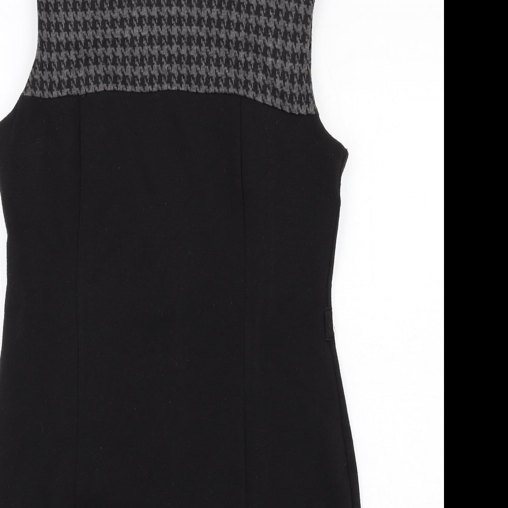 BHS Womens Black Geometric Polyester Shift Size 12 Boat Neck Zip