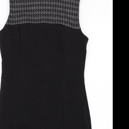 BHS Womens Black Geometric Polyester Shift Size 12 Boat Neck Zip