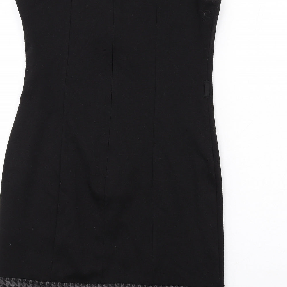 BHS Womens Black Geometric Polyester Shift Size 12 Boat Neck Zip