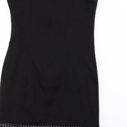 BHS Womens Black Geometric Polyester Shift Size 12 Boat Neck Zip