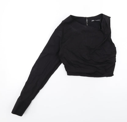 Womens UK Size XS Zara Black Cropped Blouse