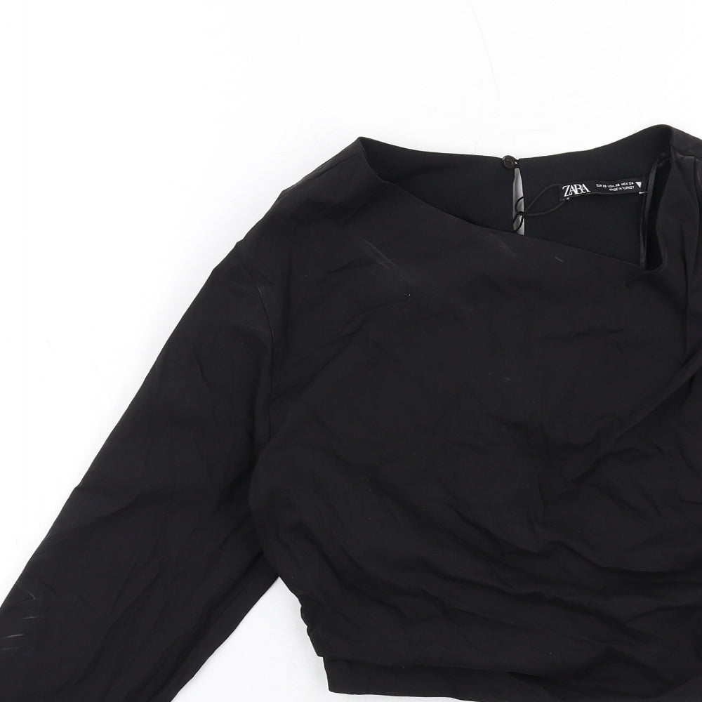 Womens UK Size XS Zara Black Cropped Blouse