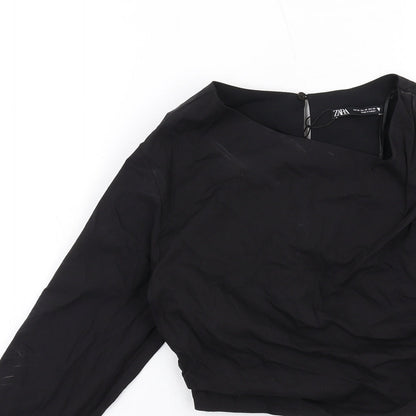 Womens UK Size XS Zara Black Cropped Blouse