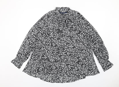 French Connection Womens Black Floral Polyester Basic Blouse Size M Collared