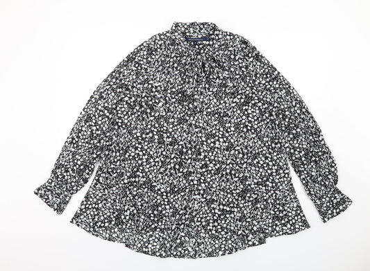 French Connection Womens Black Floral Polyester Basic Blouse Size M Collared
