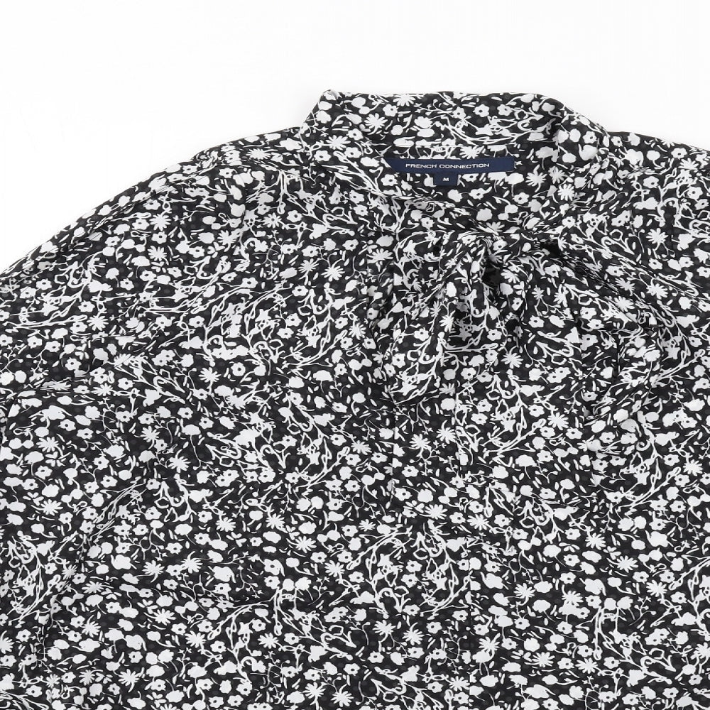 French Connection Womens Black Floral Polyester Basic Blouse Size M Collared