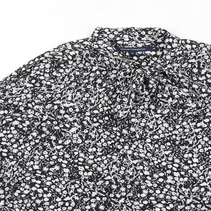 French Connection Womens Black Floral Polyester Basic Blouse Size M Collared